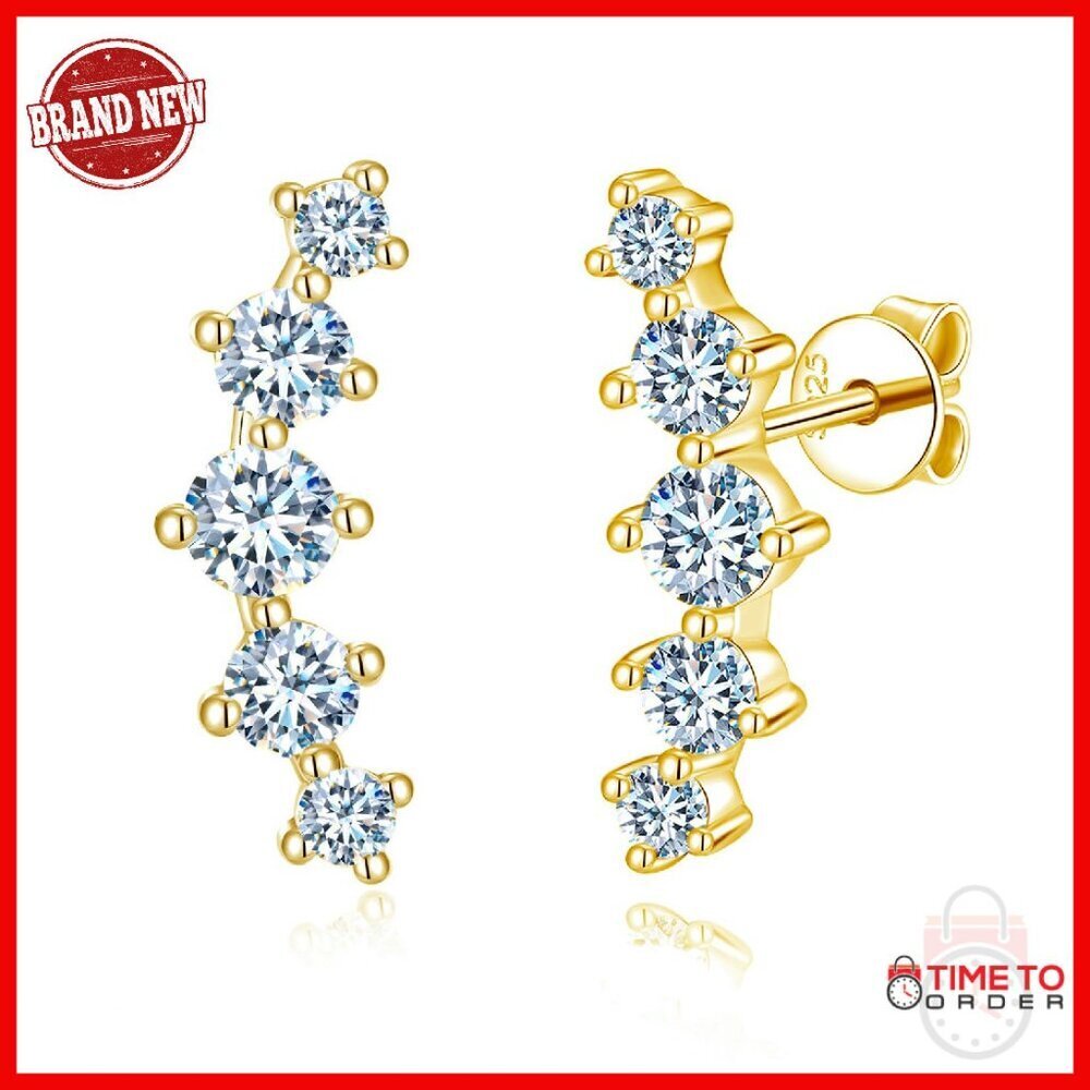 Sterling Silver Moissanite Stud Ear Crawlers, 1.6 Carat, Hypoallergenic